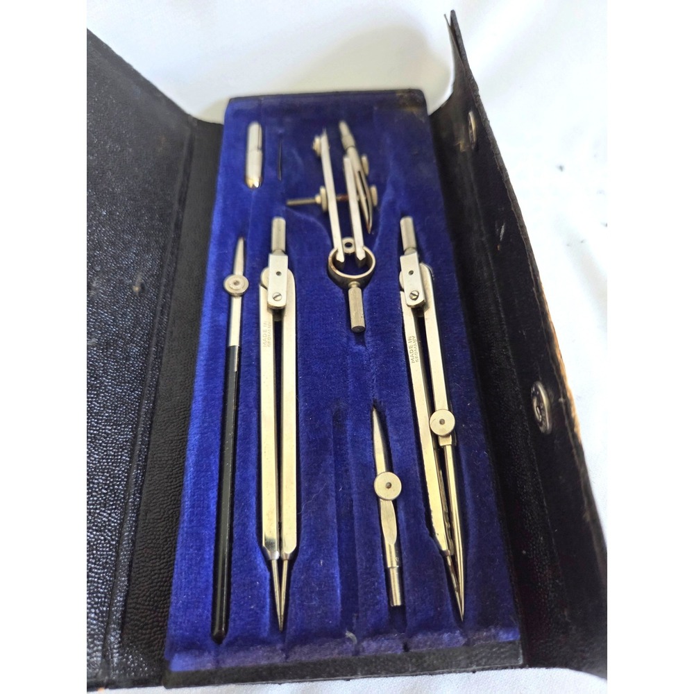 Vintage German Drafting Set 207 Precision Geometry Compass Kit Blue Velvet